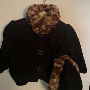 Kids Faux Fur Collar Jacket - Black and Brown Size 12 Months